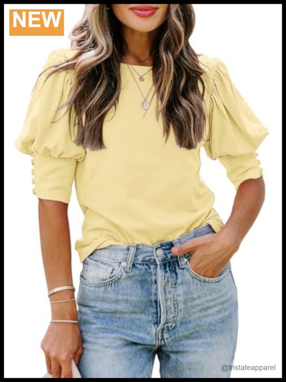 Women's Puff Sleeve Blouse Crewneck Dressy Casual Summer Top